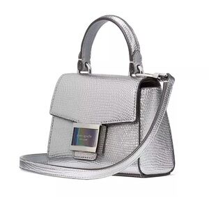 New Kate Spade Katy Lizard Embossed Micro Crossbody Leather Silver